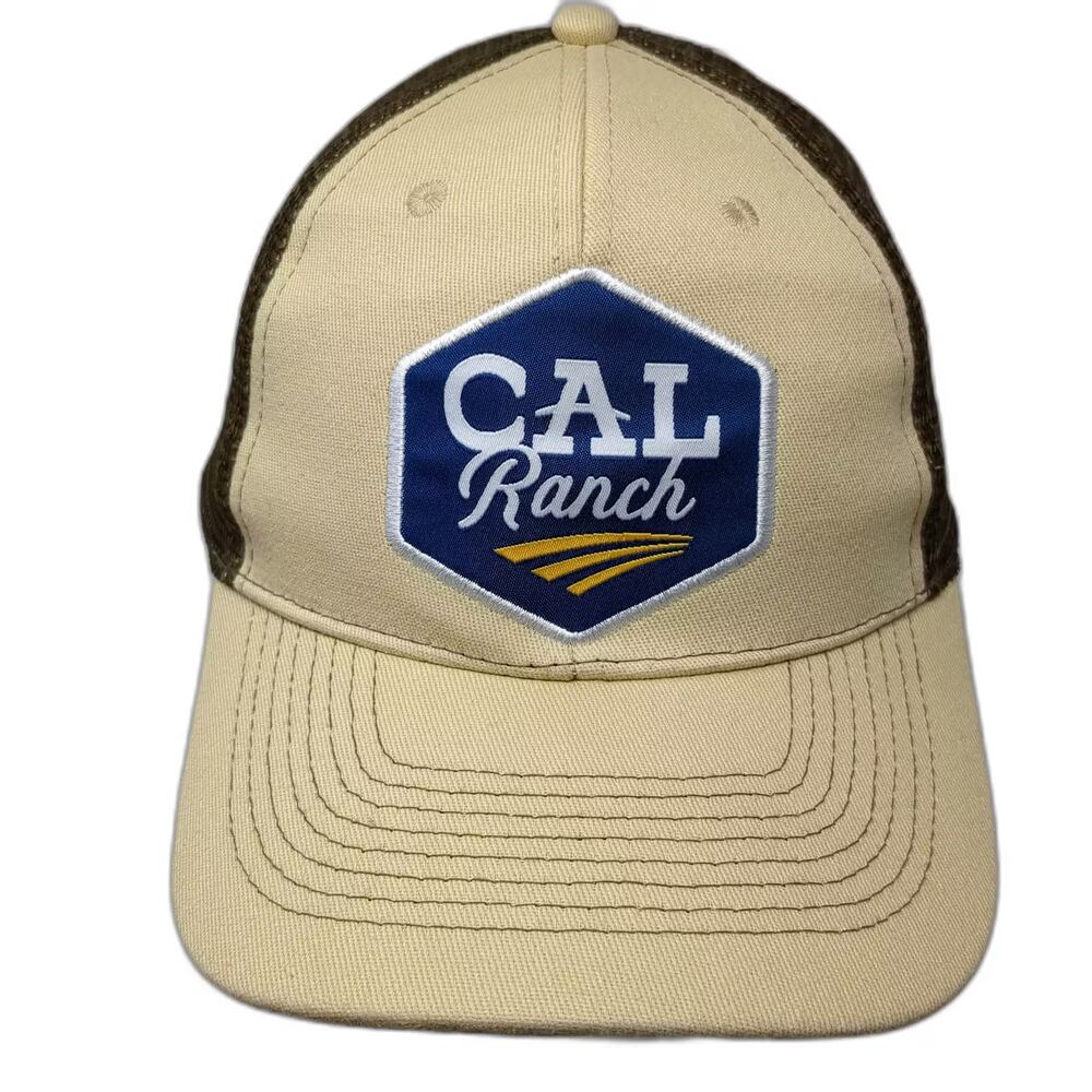 CAL Ranch Trucker Hat Beige Brown One Size Snapback Mesh Embroidered US Flag